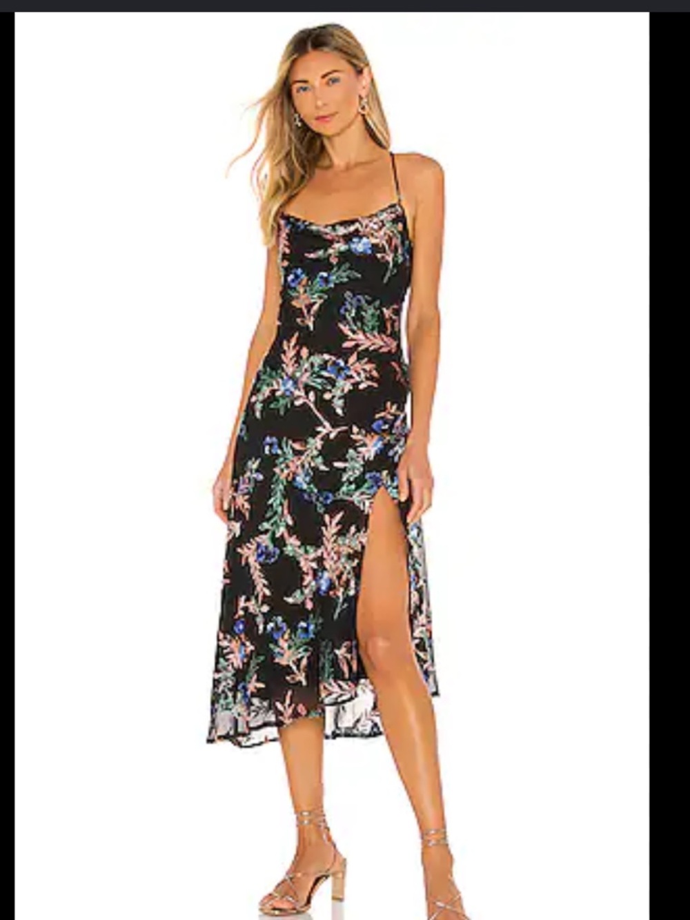 Astr Floral Slip Midi Dress in Black with Multicolor Print